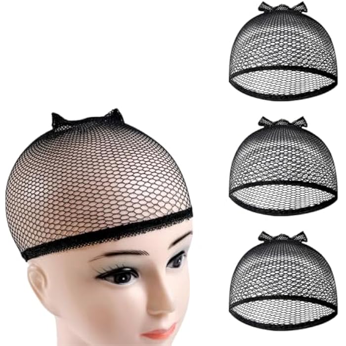 MKEAWWU 3 Pieces Hair Nets, Black Hair Nets, Hair Buns, Hair Nets Hat, Sleeping Hairnet Wrap Bonnet for Invisible Hair Elastic Edge Mesh for Ballet, Dance - Image 1